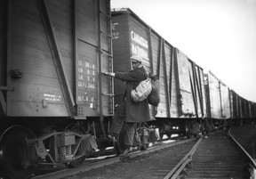 Transient riding the rails in the 1930s.  Photo Courtesy Glenbow Archives, #NC-612955B