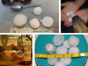 Photos shared on web networks about the Calgary hail storm on Sunday, Aug. 2, 2012.