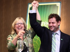 Colleen De Neve/ Calgary Herald CALGARY, AB --SEPTEMBER 12, 2012 -- Calgary's Chris Turner accepted the party's nomination as the candidate for the Calgary-Centre by election on September 12, 2012 as party leader Elizabeth May welcomed him as a candidate at the Hotel Arts.    (Colleen De Neve/Calgary Herald) (For City story by Kelly Cryderman) 00039758A
