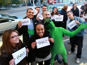 More than 880 people lined up to try out for Big Brother Canada in downtown Calgary Sunday, including "green man" Patrick Janex.