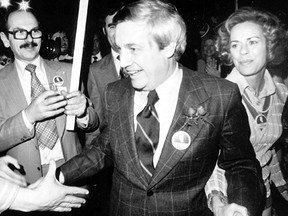 Peter Lougheed and wife Jeanne celebrate re-election in 1975.