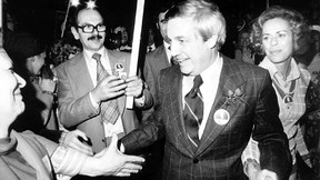 Peter Lougheed and wife Jeanne celebrate re-election in 1975.
