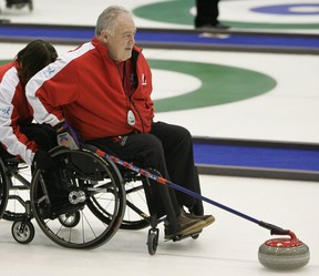 Jim Armstrong, seen during action at the 2009 world wheelchair curling championship, is again eligible to curl internationally for Canada after having his doping suspension reduced to six months. Photo,
Dallas Bittle/World Curling Federation