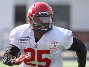 Keon Raymond didn't take part in Tuesday's practice, but it's expected that he should be back in action later this week. Photo, Leah Hennel, Calgary Herald