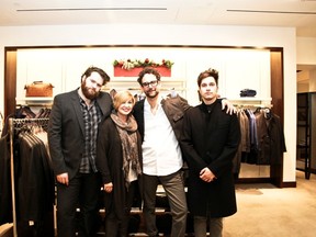 Lanita Layton, managing director at Hugo Boss, with Eight and a Half band members, from left, Liam O'Neil, Justin Peroff, and Dave Hamelin. Photo: Stephen Burchill.