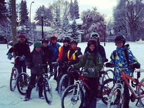 A group of Grade 5 and 6 students ride their bikes to school year round.