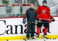 Ryan Nugent-Hopkins, right, with assistant coach Mario Duhamel during the National Junior hockey team selection camp in Calgary.   Jeff McIntosh, Canadian Press
