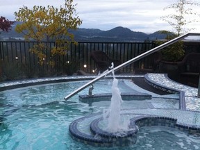 The therapeutic mineral pool at Sante Spa (in the Westin Bear Mountain Golf Resort & Spa;  Victoria, B.C.) offers up a sweeping view. All photos by Monica Zurowski.