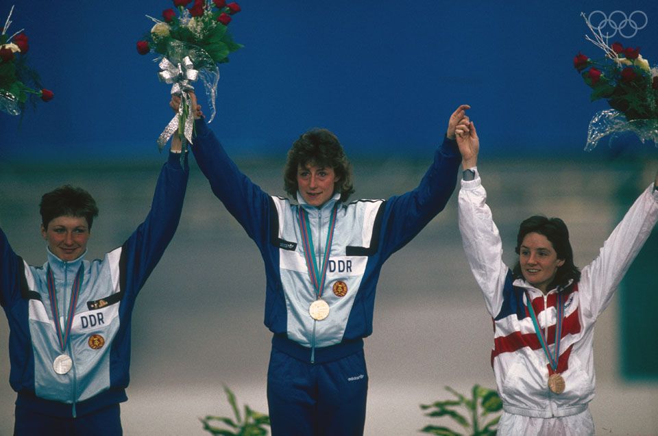 Karin Kania, GDR, silver; Christa Rothenburger, GDR, gold; Bonnie Blair, USA, bronze. Photo: olympic.org