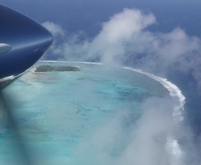 Flying above the Cook Islands provides a glimpse of the tropical paradise that awaits visitors. All photos by Monica Zurowski.