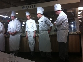 Chef Instructor Hayato Okamitsu and his students from SAIT's Culinary Campus. Photo by Gwendolyn Richards, Calgary Herald.