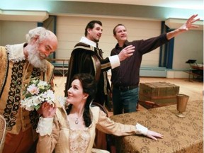 Gaetan Laperriere, Laura Whelan, James Westman and director Michael Cavanagh rehearse Calgary Opera’s production of Falstaff. Gavin Young, Calgary Herald.