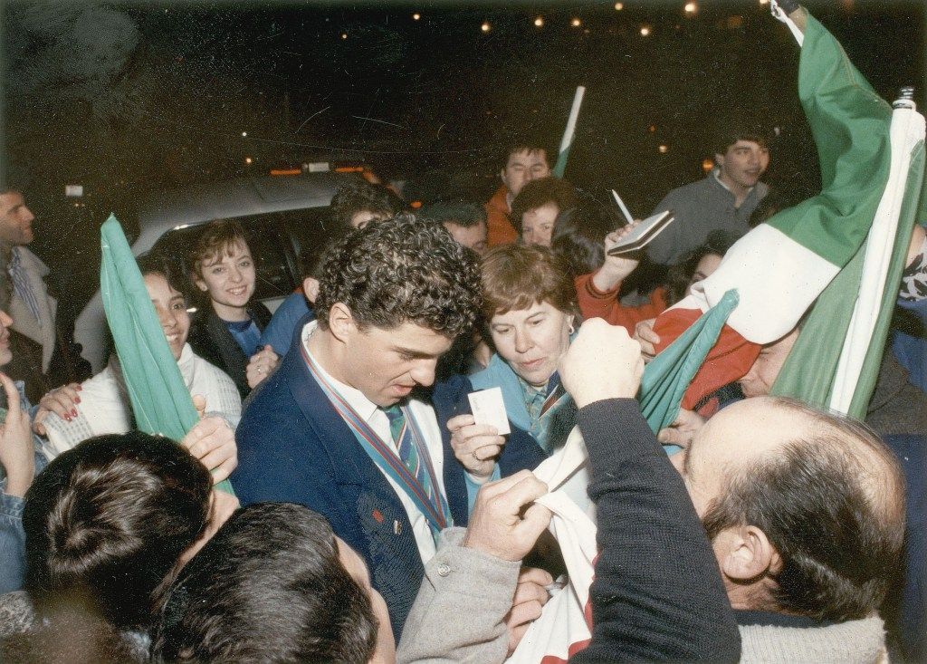 Alfredo Tomba, signing autographs at the Calgary Italian Club earlier this week.
