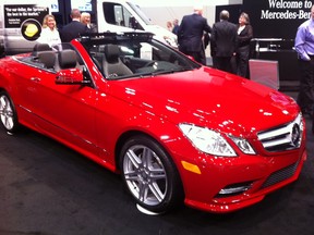 The Mercedes-Benz E-Class E 350 Cabriolet starts at $69,200. This model's exterior paint colour is fire opal and the interior is black nappa leather. Calgary Herald photo.