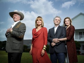 The reprisal of the TV hit Dallas has again left people asking, "Who shot J.R.?" Pictured are Larry Hagman as J.R. Ewing, Linda Gray as Sue Ellen Ewing, Patrick Duffy as Bobby Ewing and Brenda Strong as Ann Ewing. Courtesy Bell Media.