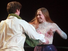 Mary Shelley (Jamie Konchak) dances with Percy Shelley (David Patrick Flemming) in The Apology.