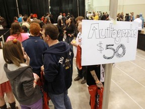 Fans line up to get autographs from actor Misha Collins at the Calgary Comic and Entertainment Expo on Saturday