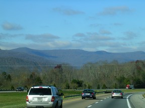 driving towards the mountains