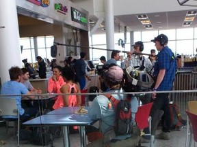 This photo, posted on Twitter by Bradley Gibson (@Bee_Gib), appears to show contestants on The Amazing Race Canada in the Toronto airport last week.