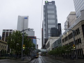 Flooded streets near Riverfront Ave SE and 1st ST SE in Calgary