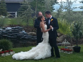 Crystal Wakeford was married near Okotoks Friday after her wedding plans were interrupted by flooding.