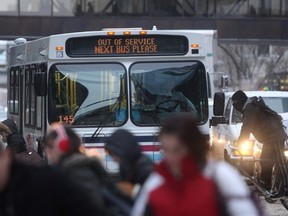 Ted Rhodes, Calgary Herald
CALGARY, AB.: NOVEMBER 17, 2010  --  An out of service Calgary Transit bus sits a a stop light on 5th venue SW during the afternoon rush Wednesday November 17, 2010. (Ted Rhodes/Calgary Herald) For City story by Jason Markusoff. Trax # 00030539A

..