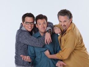 Jay Malone, left, Randal Edwards and Harland Williams co-star as brothers on the new Canadian sitcom Package Deal.