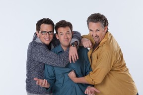 Jay Malone, left, Randal Edwards and Harland Williams co-star as brothers on the new Canadian sitcom Package Deal.