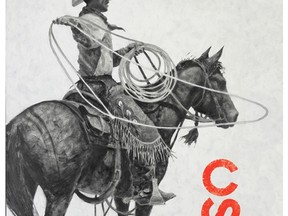 The 2013 installment of the Calgary Stampede kicks off tonight (Thursday) with Sneak-A-Peek Night. The official poster, shown in part here, will be seen in its entirety on the front page of the Calgary Herald on Friday. Poster courtesy the Calgary Stampede.  The artist is Duke Beardsley.
