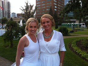 Samantha Albert, left, was given a chance to attend Diner en Blanc by former stranger Farrah Kohorst. Albert's home was overrun by six feet of water during last month's flood.