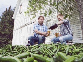 Grower Rick Wagenaar and manager Vincent Van Dam of The Cucumber Man, whose cukes are in Village Brewery's new seasonal beer. Village Farmer is a Belgian-style farmhouse ale (saison) with a cucumber twist.