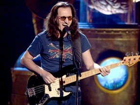 LOS ANGELES, CA - APRIL 18:  Inductee Geddy Lee of Rush performs onstage at the 28th Annual Rock and Roll Hall of Fame Induction Ceremony at Nokia Theatre L.A. Live on April 18, 2013 in Los Angeles, California.  (Photo by Kevin Winter/Getty Images)