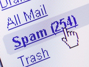 Monitor screen showing spam in the mailbox