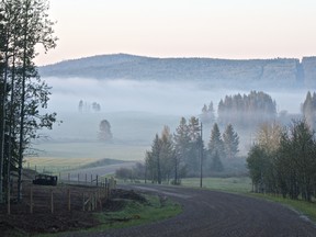 Thick morning fog hides in the valleys of our foothills north of Cochrane, AB. Photo by Brendan Troy.