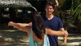 Des greets Brooks in Antigua on The Bachelorette. The smiles didn't last, though, as he broke up with her.