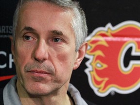 Gavin Young, Calgary Herald
CALGARY, AB: April 04, 2013 - Calgary Flames head coach Bob Hartley talks with the media following team practice at the Scotiabank Saddledome on Thursday April 4, 2013.
 (Gavin Young/Calgary Herald) (For Sports story by Scott Cruikshank)