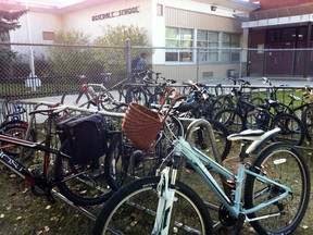 I snapped this busy bike rack at Rosedale School on my way to work recently.