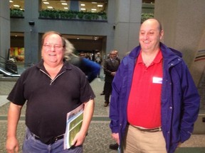 Gord Elliott (left) with Jordan Katz at City Hall on nomination day, Sept. 23. Photo from twitter.com/CBCScott