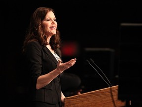 Actor Geena Davis speaks at the Canadian Women's Foundation annual breakfast at the Hyatt Hotel in Calgary.