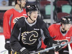New Calgary Flames defenceman Ladislav Smid practises with the team at the Scotiabank Saddledome.