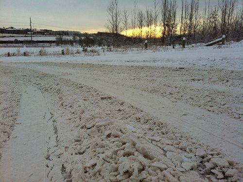 Snirt, or snow-dirt, on a Calgary road.