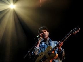 Musician Ezra Koenig of Vampire Weekend performs onstage during The 24th Annual KROQ Almost Acoustic Christmas at The Shrine Auditorium on December 7, 2013 in Los Angeles, California.  The band's latest album is Modern Vampires of the City.