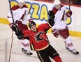 Calgary Flames Lance Bouma celebrates his goal on Phoenix Coyotes during their game at the Scotiabank Saddledome in Calgary on January 22, 2014.