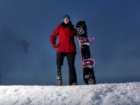 National Para SBX athlete Michelle Salt has her sights set on the 2014 Paralympics in Sochi. Salt lost her right leg two years ago in a motorcycle collision.
Photo by Leah Hennel/Calgary Herald
(For Paralympic story by ?)