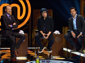 The MasterChef Canada judges: Michael Bonacini, Alvin Leung and Claudio Aprile.