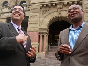 Chima Nkemdirim with Nenshi, days after the 2010 mayoral win. A Liberal candidacy could end Nkemdirim's days as chief of staff.  Ted Rhodes/Herald