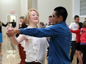 Karlee Daniells and Erick Angeles at one of the first dance practices. The girls keep their eyes closed while the boys learn to lead them around the dance floor.