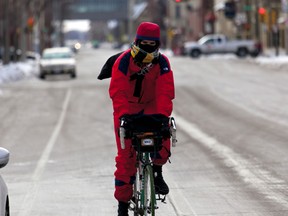 A cyclist braves the cold in Milwaukee, Wisconsin this week.