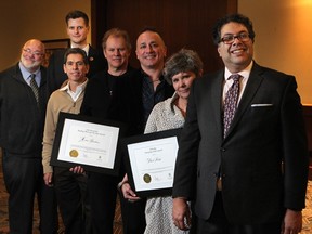 Mayor Naheed Nenshi, right, was on hand to present the awards to the winners at the Mayor's Lunch for Art Champions at the BMO Centre on February 20, 2014. The recipients were Antyx Community Arts Society executive director Richard Campbell, left, Paul Welch, Roberto Rozo, Chris Cran, Dean Bareham and Sharon Stevens.