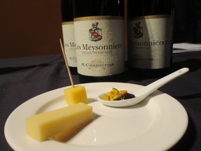 The M. Chapoutier Les Meysonniers Syrah from Crozes-Hermitage was paired with three cheese. You can see the braille on the label.